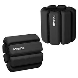 TOPESCT Verstelbare polsgewichten - Set van 2 (1 pond elk) | Draagbare pols en enkelgewichten armband voor yoga, dans, barre, pilates, cardio, aerobics, wandelen (0,5 kg/elk, zwart)