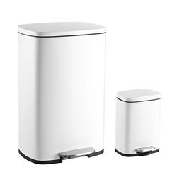 happimess HPM1006C Connor Rectangular 50-Liter Trash Can with Soft-Close Lid and FREE Mini Trash Can for Home, Kitchen, Living Room, Dining Room, Bathroom, Office, White