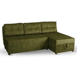 Divano angolare con 2 contenitori 196x145 cm colore oliva - divano letto angolare destro, superficie di riposo 196x140 cm, in tessuto velour - divano a 3 posti, per soggiorno