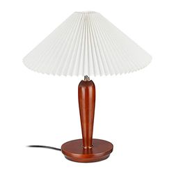 relaxdays Lampe de chevet vintage, abat-jour, pied en bois, HxD : 51 x 44 cm, douille E27, chambre, salon, brun/blanc