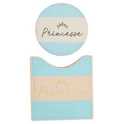 DRAEGER Paris | Miroir de Poche Princesse avec étui crème et Bleu | Miroir Rond Maquillage à emmener Partout | Idéal Maison et Voyages | Etui 8 x 8,5 cm | Idée Cadeau Anniversaire, fête