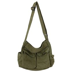 KlaOYer Bolso bandolera de lona grande tipo hobo con bolsillo para mujeres y hombres, Green, Large