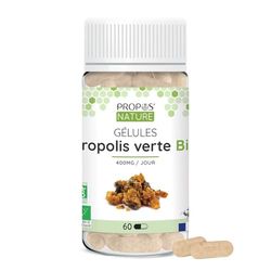 Gélules Végétale Propolis Verte Bio - enveloppe végétale - Dosées à 100mg/gélule - 60 gélules - Sans colorant ni conservateur - Certifiées bio - Agriculture Biologique - PROPOS'NATURE