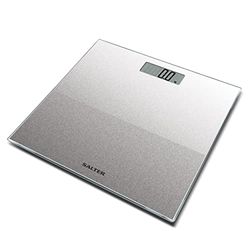 Salter 9037 SVGL3R Silver Glitter Digital Bathroom Scale, Ultra Slim Toughened Glass Platform, Large Easy Read LCD Display & Instant Weight Read Step On Feature, Max Weight 180Kg/ 28st 8lbs