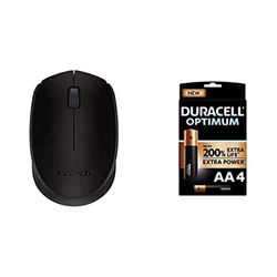Logitech B170 Wireless Mouse, 2.4 GHz with USB Nano Receiver, Optical Tracking, 12-Months Battery Life + Duracell NEW Optimum AA Alkaline Batteries [Pack of 4]