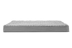 FurHaven Colchão tradicional de espuma viscoelástica para cães, capa de cama de poliéster, pele sintética encaracolada ultra felpada (cinzento), 102 x 81 x 10 cm (L x W x A)