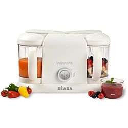 BÉABA, Babycook Duo Robot, babyfoodprocessor 4 in 1, snelle stoomkoker 15 min, gevarieerde voeding, huisgemaakte potjes babyvoeding, Inhoud XXL 2200 ml, Wit/Zilver
