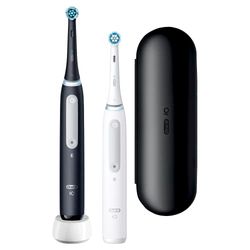 Oral-B iO - Set di 4 spazzolini elettrici, con tecnologia magnetica, 2 testine di ricambio, 4 modalità di pulizia per la cura dei denti, custodia da viaggio, progettato da marrone, nero opaco/bianco