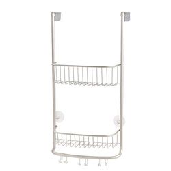 iDesign panier de rangement à suspendre, petit valet de douche en métal avec 2 paniers et 3 crochets doubles, panier de bain pour cabine de douche, argenté