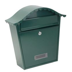 PRENDELUZ Green Galvanized Steel Mailbox, 37 x 36 x 13.5 cm, with rain cover, ideal for receiving correspondence and protecting documents.