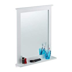 Relaxdays Espelho de parede, bambu, retangular, 68 x 56 x 10 cm, branco