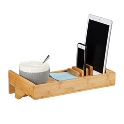Relaxdays Bandeja de cama para suporte móvel e tablet, bambu, castanho, 9,5 x 35 x 23 cm