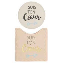 DRAEGER Paris | Miroir de Poche suis Ton Coeur avec étui Couleur crème | Miroir Rond Maquillage à emmener Partout | Idéal Maison et Voyages | Etui 8 x 8,5 cm | Idée Cadeau Anniversaire, Noël, fête