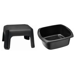 Addis Step Stool, Black & Rectangular Washing Up Bowl, Soft Black, 9.5 Litre