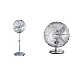 Tower T637000 Metal Pedestal Fan with 3 Speeds, Automatic Oscillation, 16”, 50W, Chrome & T605000 Metal Desk Fan with 3 Speeds, Automatic Oscillation, 12”, 35W, Chrome