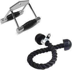 G5 HT SPORT Complete accessoireset voor kabel en lat-machine – trekgrepen, tricepstouwen, enkele en dubbele handgrepen, spieropbouwstang (touw + dubbele handgreep)