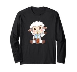 Cute Funny Kawaii Kids Bubble Tea Boba Tea Lamb Lover Maglia a Manica