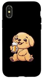 Carcasa para iPhone X/XS Perros Golden Retriever con cerveza