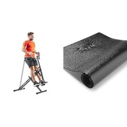 Sunny Health & FitnessUpright Row-N-Ride, Versatile Full-Body Workout Squat Assist Trainer + Treadmill Mat -Small - NO. 083, Black