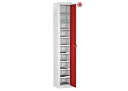 Single Door 10 Shelf Tablet Charging Locker, Red, Keypad Lock