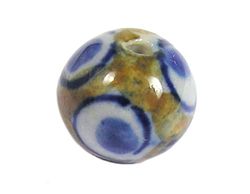 INNSPIRO Perle céramique boule émaillée marron avec taupes blanches et bleues diam. 12mm. 50u.