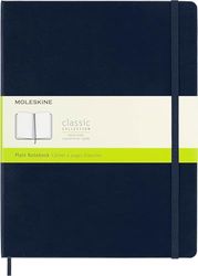 Moleskine Classic Plain Paper Notebook, Hard Cover and Elastic Closure Journal, Color Sapphire Blue, Size Extra Large 19 x 25 cm, 192 Pages