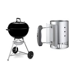 Weber Barbecue à Charbon Original Kettle 57cm - Barbecue E-5710 à Couvercle, Thermomètre, Trépied, Roues - Noir & Cheminée d'Allumage Rapidfire pour Barbecue, 15cm