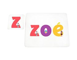 Little Helper mantel con Coaster estilo illustratif pintado con el nombre de joven Zoé