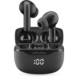 Cellularline Key True Wireless In-Ear hörlurar, 16 timmars batteritid, fodral med LED-display, dubbel master, touch-kontroller, USB-C-laddning, fickdesign, svart