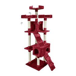 AQPET Tiragraffi Manhattan 170 cm con Cuccia per Gatti Albero Parco Giochi Gioco Tira Graffi per Gatto Rosso