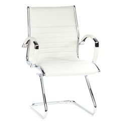 hjh OFFICE 660515 Siège de conférence Parma V Cuir Blanc/Chrome Chaise à piétement Luge Chaise Visiteur avec accoudoirs