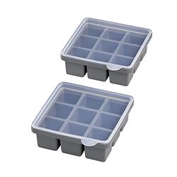 APS Lot de 2 Bacs à glaçons en silicone avec couvercle transparent pour 9 glaçons 4 x 4 x 4 cm