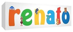 Little Helper LHV-RENATO-1542-15IT Canvas voor Kinderkamer met Frontplaat, Gepersonaliseerd Ontwerp met de naam Renato, Veelkleurig, 15 x 42 x 4 cm