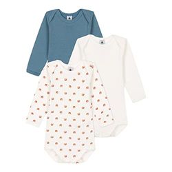 Petit Bateau Body a rayas de manga larga (Pack de 3) para Bebé-Niños, Variante 1, 3 meses