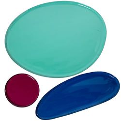 Set van 3 geëmailleerd metaal, groen, blauw en donkerroze, 27 x 33 x 1 cm