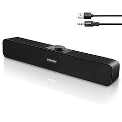 HEANTTV Altavoces PC USB, Mini Barra de Sonido 2.0 USB Alimentado con 2 Diafragmas, Potente Estéreo, 3,5mm Jack, Control de Volumen para PC de Escritorio, Ordenador Portátil, Móvil, Computadora