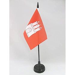 AZ FLAG - Drapeau De Table Hambourg - 15x10 cm - Mini Drapeau De Hamburg De Bureau 100% Polyester Avec Hampe De 25cm Et Socle En Plastique Noir