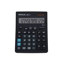 MAUL Calculatrice Commerciale MXL14 | 14 Chiffres | avec calcul de taxe | écran incliné | Grande Calculatrice de Bureau Professionnelle | Alimentation Solaire | Batterie Incluse | 20,5 x 15,5 cm