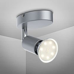 B.K.Licht Faretto da soffitto LED orientabile, incl. 1 lampadina GU10 da 3W, luce calda 3000K, moderna plafoniera LED, corpo in metallo color titanio, 230V, IP20