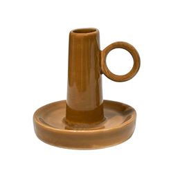 Ivyline Bowen Dinner Candle Holder in Fawn with Convenient Handle - Modern Elegant Candlestick Home Decoration - H10 x D10 cm