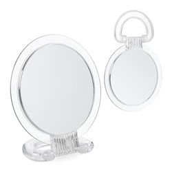 Relaxdays Vanity Mirror Folding Handle, Set of 2, Double-Sided, 2X Magnification, Make up, Hold or Stand, Transparent, 22.5 x 15.5 x 1.5 cm