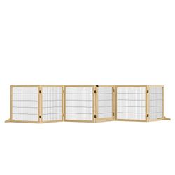 PawHut Freestanding Pet Dog Gate, Six-Panel Foldable Wooden Playpen, 432cm