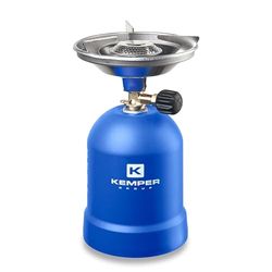 Kemper Fornello Portatile a Cartuccia per Campeggio - Fornello a Gas Esterno con Piattello Antivento, Ideale per Cucina all'Aperto e Viaggio o Campeggio, 12.5x17.5 cm