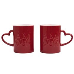 THE CONCEPT FACTORY, KA0385, Amour Mug X2 in Ceramica Resistente, Design Romantico con Scritta Love, Perfetta per Le Coppie, di Facile Manutenzione, capienza generosa, Rosso, 300ml