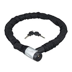 Relaxdays kettingslot, fietsslot of motorslot, 2 sleutels, veilig en stabiel, outdoor, 100 cm lang, met omhulsel, zwart