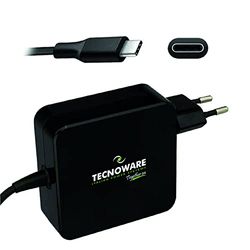 Tecnoware Fuente de alimentación universal 65W - Cargador compatible con cualquier ordenador portátil equipado con puerto USB Type-C - Longitud del cable 210 cm