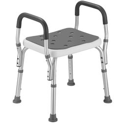 BAKAJI Badrumspall i aluminium justerbar höjd duschstol badkarshjälpmedel för äldre, halkfria gummifötter, kan belastas upp till 150 kg, (vinklad 52 x 42 x 59–71,6 cm)