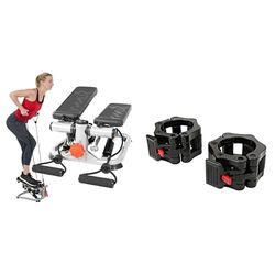 Sunny Health & Fitness Advanced Mini Home Steppers, Total Body Workout Stair Machine w/Resistance + Locking Collar Clamps with Quick Release for Olympic Barbells for Pro Training