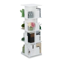 Relaxdays Petite bibliothèque, rotative à 360°, pour Vos Livres et CD, H x L x P : 125 x 39 x 39 cm, Blanche