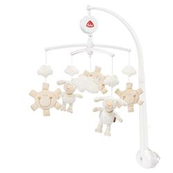 Fehn 154610 Musik – Mobile Schaf – Mobile mit niedlichen Schafen, Sonnen & Wolken – Melodie "Schlaf Kindlein schlaf" – Zum Befestigen am Bett für Babys von 0 – 5 Monaten – Höhe: 65 cm, ø 40 cm